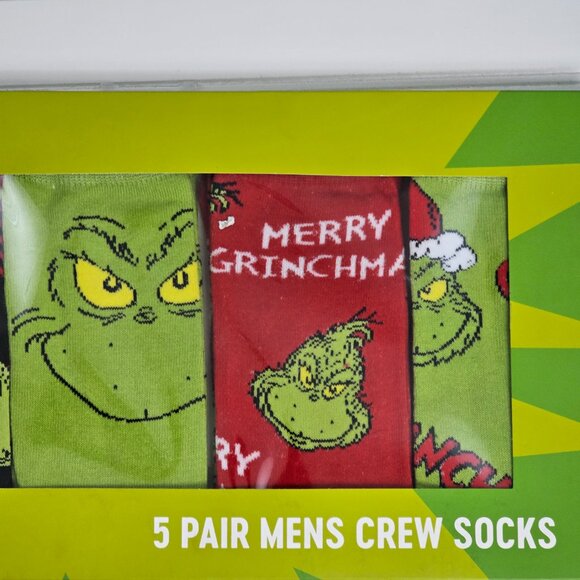 The Grinch Christmas Novelty Men's Crew Socks 5 Pack Size 10-13 NIP Read - Picture 4 of 9